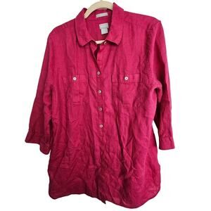 Chicos Womens Linen Blouse Size 2/12 Coastal Grandma Resortwear Preppy Travel
